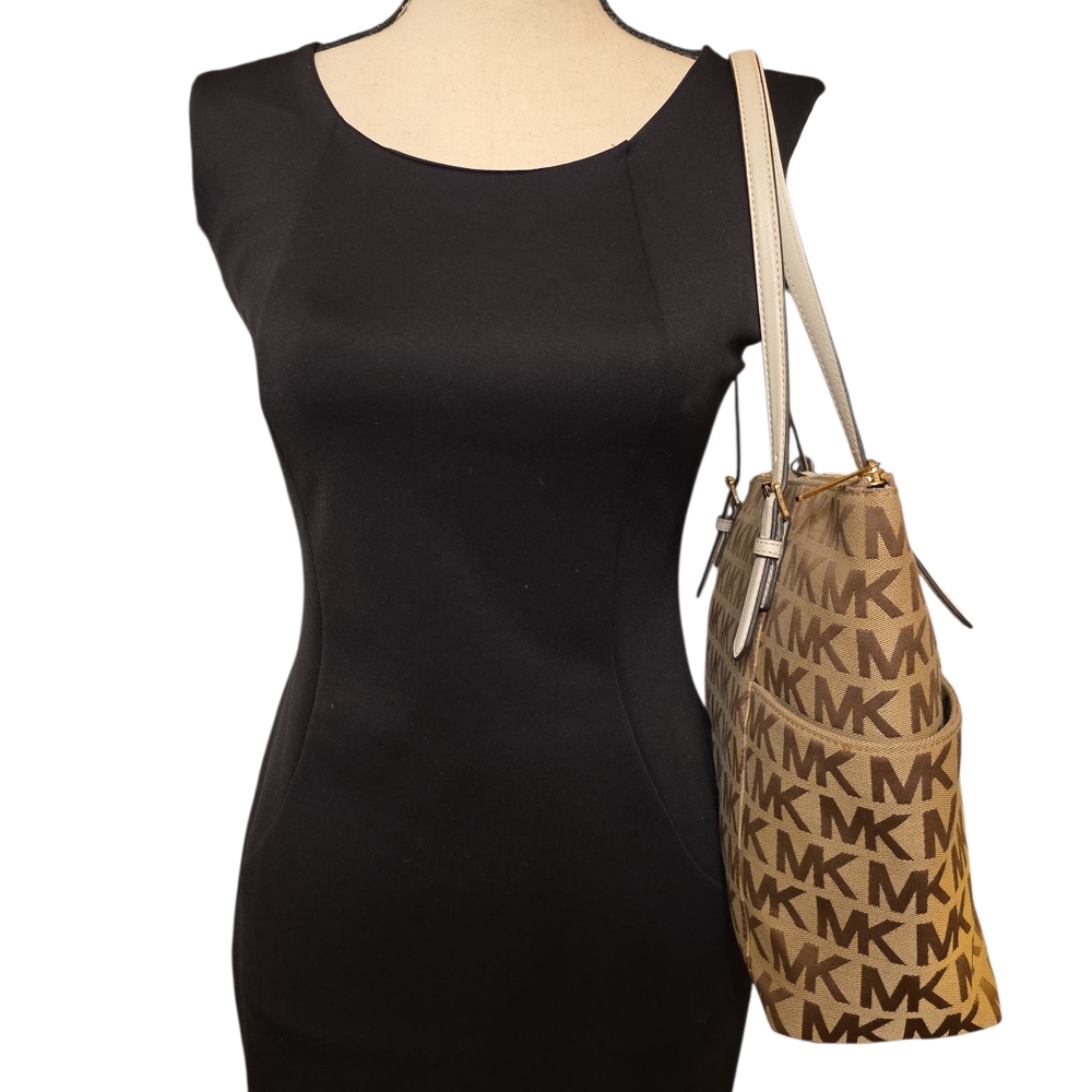 Michael Kors Brown MK Signature Tote with Cream Straps
